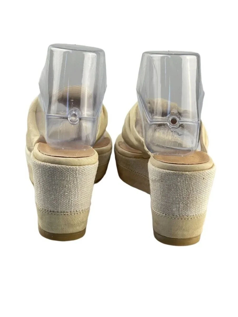 One of Two TPU SOLE Platform Wedge Thongs Leather-Linen Ivory Women Eu 38 US 7
